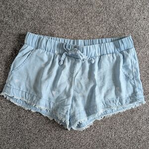 Cloth & Stone Chambray Blue Polka Dot Raw Hem Shorts Size Medium